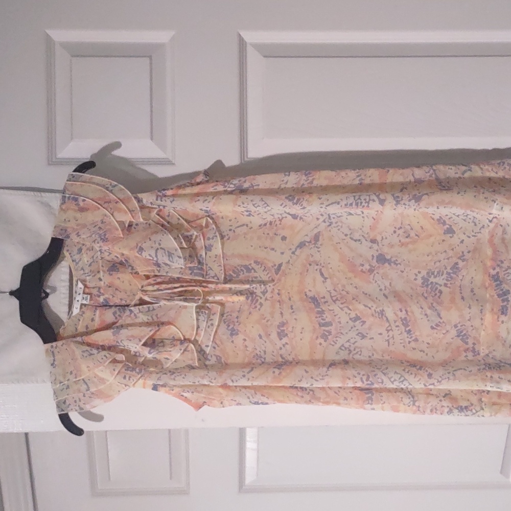 Vintage CAbi#837 Sheer CHIFFON Sleeveless RUFFLE COLLAR Pastel FLASHBACK size m